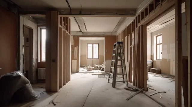 drywall and renovation room with ladder